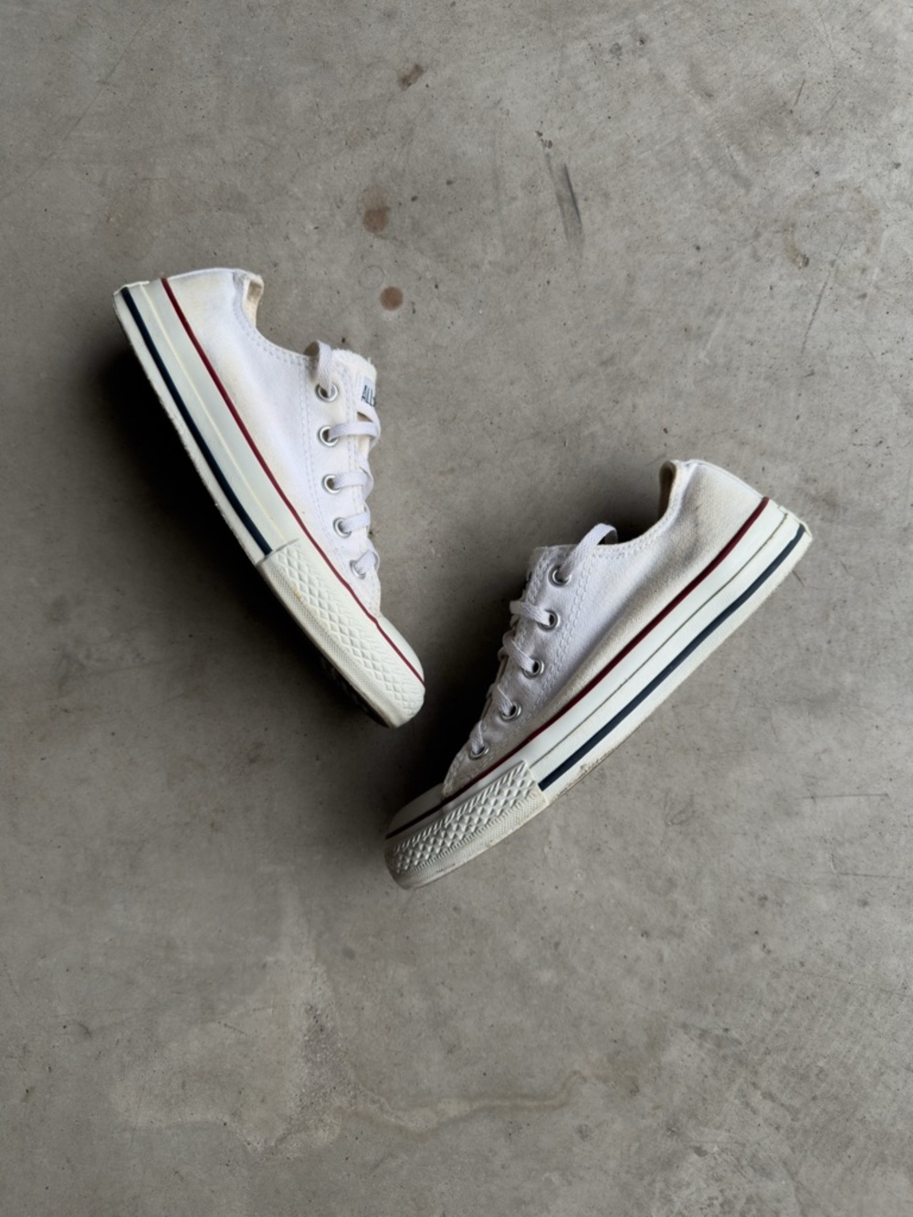 Converse White Low-Top Canvas Sneakers with Red & Navy Stripe